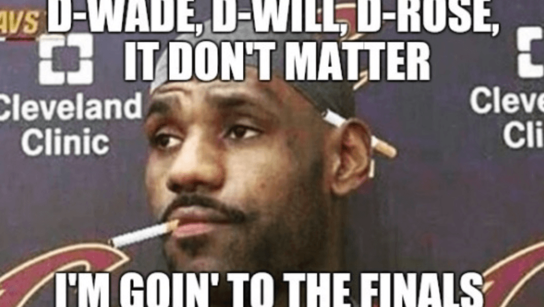 Mechanic LeBron meme - LeBron himself shared this meme on Instagram - photoshopped as a bearded mechanic smoking, hilariously contrasting his athlete image.